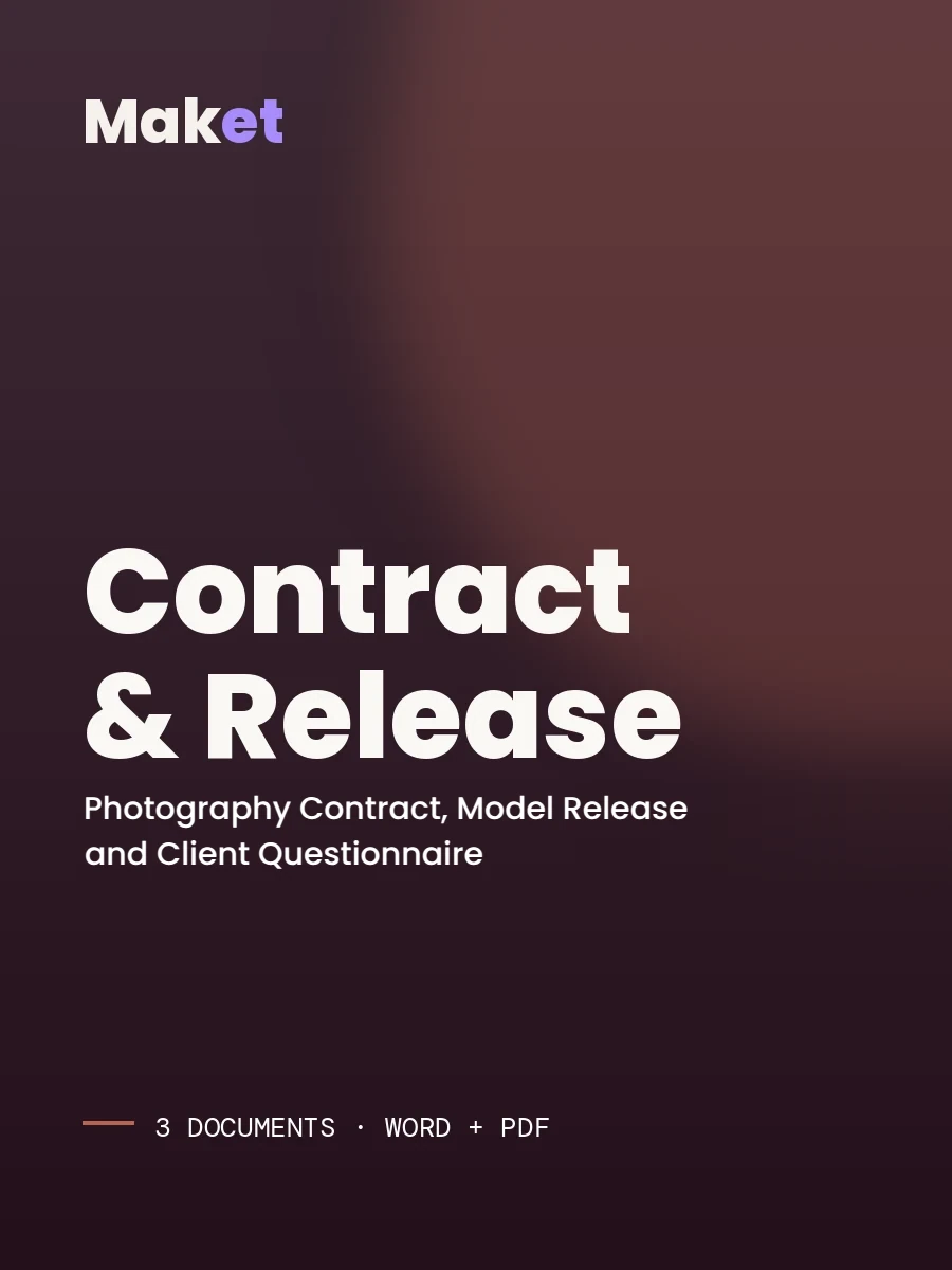 Cover of Photography Contract, Model Release and Client Questionnaire, document pack