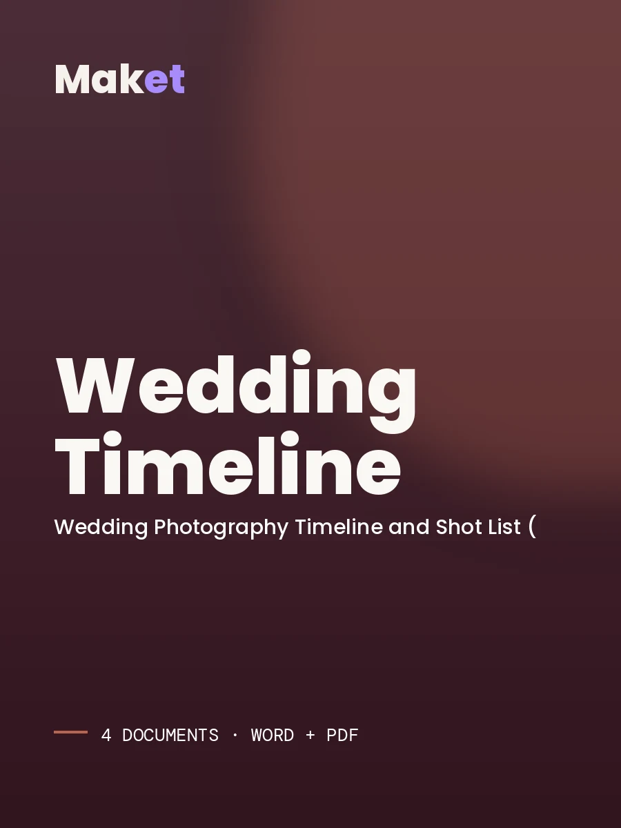 Cover of Wedding Photography Timeline and Shot List (Word), document pack
